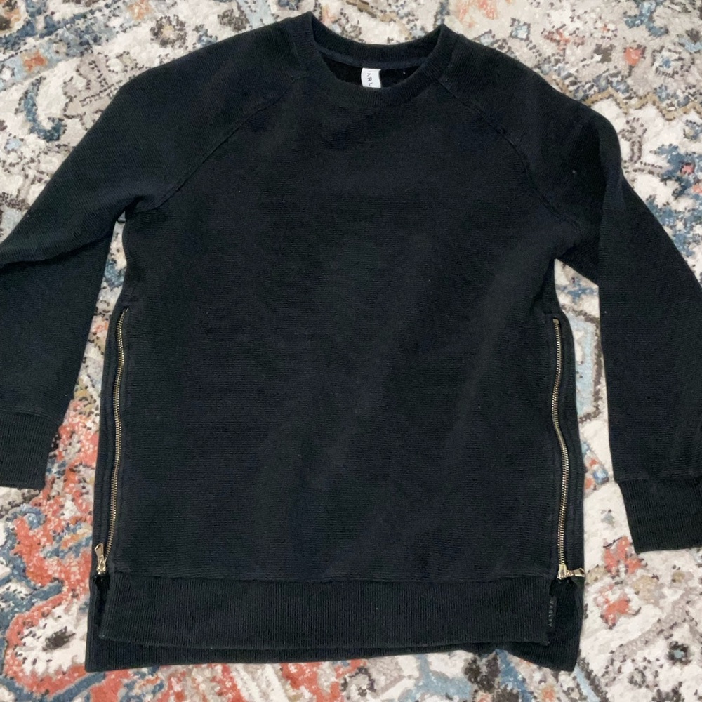 Varley Black Crewneck Sweatshirt with Gold Side Zippers